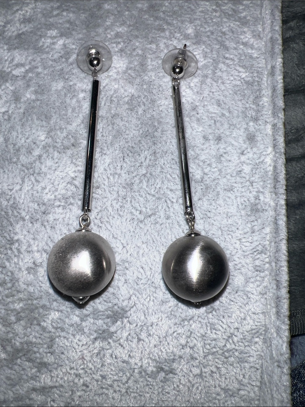 Sleek Brushed Silver Ball Drop Earrings - Women Jewelry